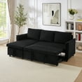 thumbnail image 2 of Luxury Black Corduroy Loveseat Sofa with Chaise & Storage | L-Shaped Modular Convertible Sleeper Couch | Reclining Back, Tufted Upholstery | 80"x54" for Living Spaces, 2 of 15