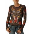 thumbnail image 3 of YMX by YellowMan Black Women's Mesh Long Sleeve Black Panther Tattoo Tee, XS, 3 of 5