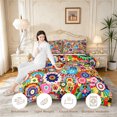 thumbnail image 3 of meiyoeat Vibrant Floral Queen Comforter Set For Men Women,Multicolor Pattern Comforter Sets Queen,Rainbow,Black Reversible,3pcs,1 Comforter and 2 Pillowcases, 3 of 7