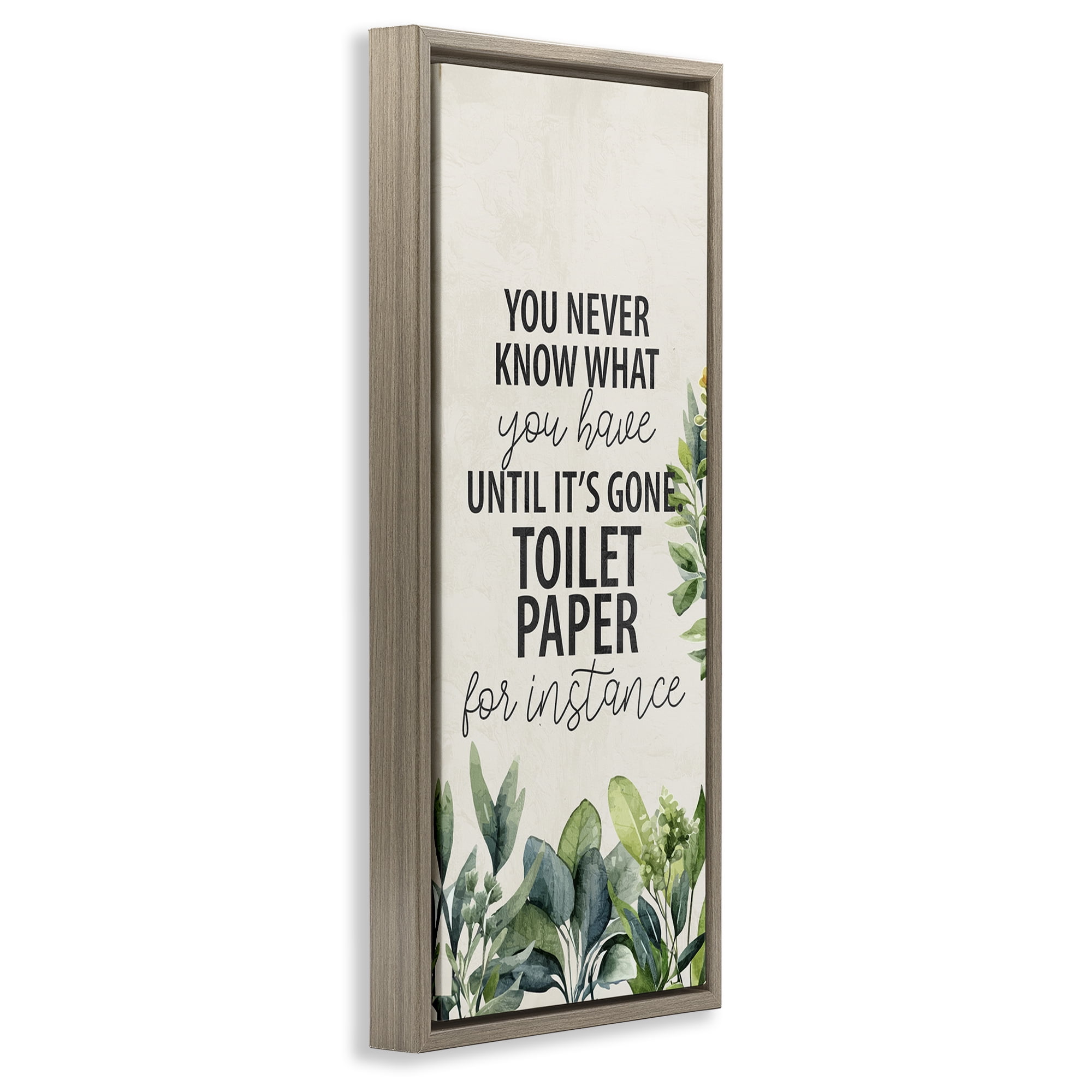 Stupell Industries Never Know Until Gone Bath & Laundry Painting Brown Floater Framed Canvas Art Print Wall Art, 14 x 31