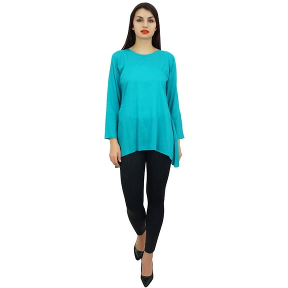 Phagun Women's Turquoise Flounce Sleeve Cotton Modal Casual Blouse Tunic Top - 4