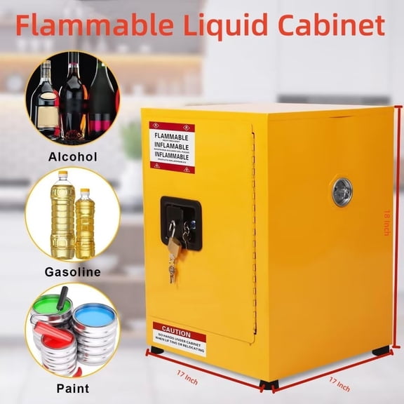 Yeshouse 18" Fire Safety Cabinet Adjustable Shelf Galvanized Steel, 2in Thickness, Double Lock, for Flammable Liquid Storage, Suitable for Home, Industry and Commercial, 17" x 17" x 18", Yellow