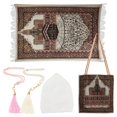 thumbnail image 1 of With Beads Portable Muslim Prayer Rug Kufi Hat Lightweight Home Travel Men Women, 1 of 3