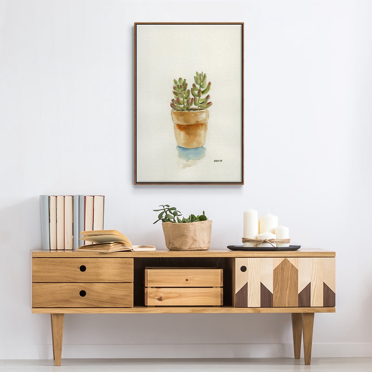 Succulent III Framed Premium Gallery Wrapped Canvas - Ready to Hang - 17 x 25 - Walnut Floating Frame