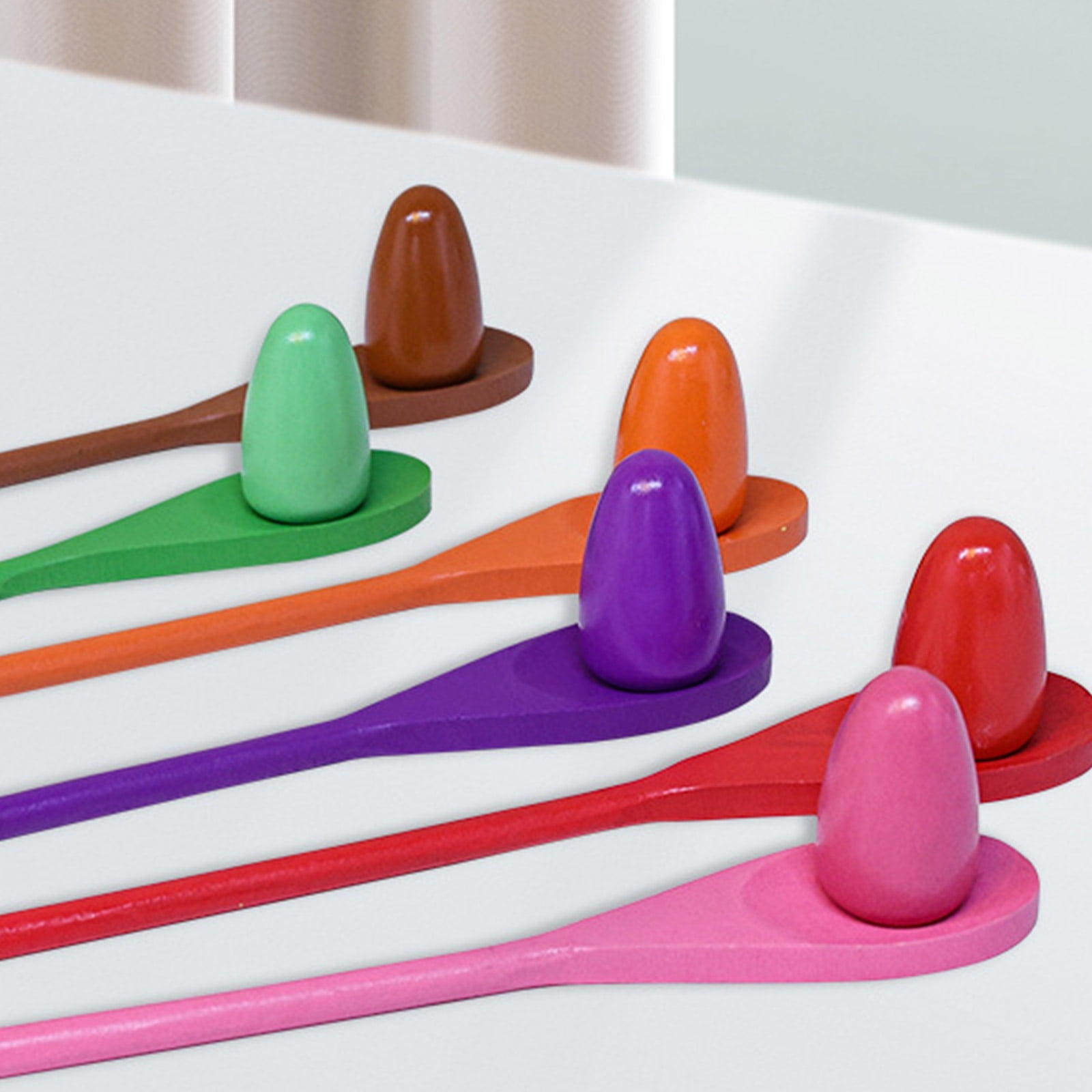 12Pieces Eggs Spoon Race Game Toy for Outdoor Easter Hunting Parties Kids Group Coordination Activity Supply Toy