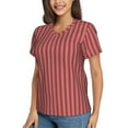 thumbnail image 5 of Yiaed Stripes Red White Print Women's T Shirt V-Neck Short Sleeve Shirt Casual Breathable Tee Summer Tops-Large, 5 of 5