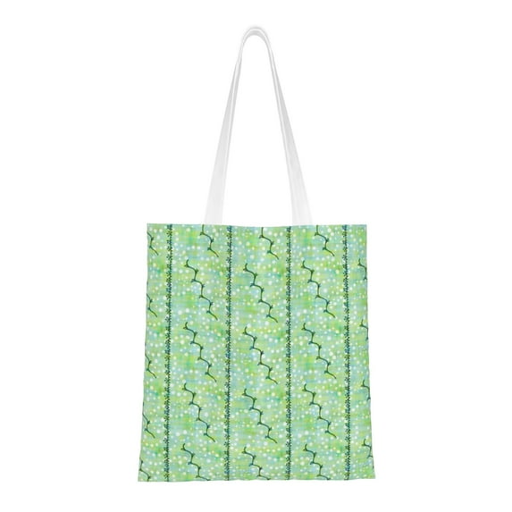 YFYANG Reusable Cotton Canvas Tote Shopping Bag, Green Abstract Geometry Washable Portable Grocery Bag for Daily Travel