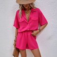 thumbnail image 2 of JULMCOMO Two Piece Sets for Women Deep V Neck Loose Fit Button Down Shirts Short Sleeve Wide Leg Summer Travel Lounge Sets Hot Pink XL, 2 of 6