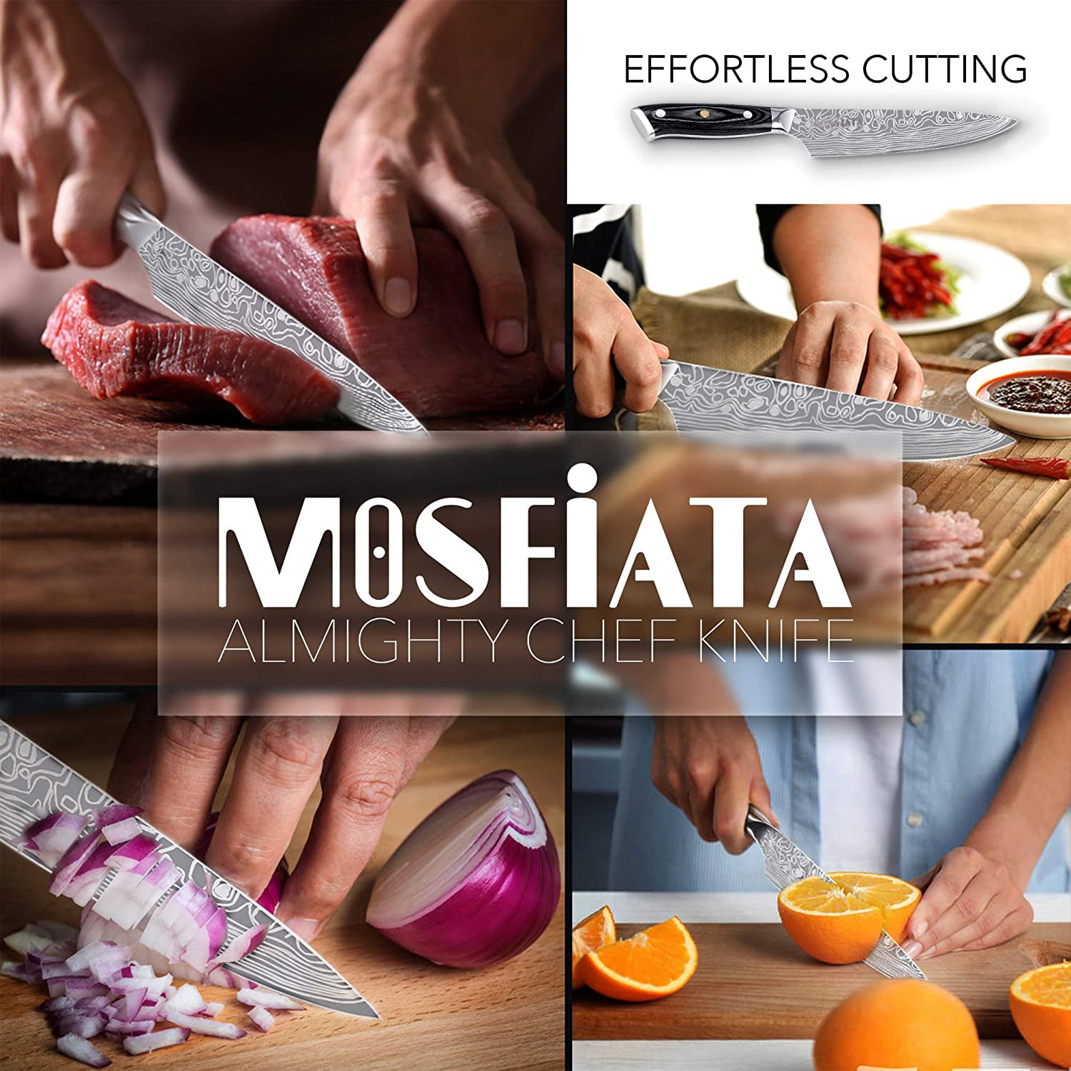 MOSFiATA 8 Super Sharp Professional Chef's Knife with Finger Guard and  Knife Sharpener, German High Carbon Stainless Steel 4116 with Micarta  Handle and Gift Box 