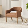 thumbnail image 3 of Living Room Chairs Modern Upholstered PU Open Back Accent Armchair Barrel Dining Chair with Weathered Rubberwood Legs, Hollow-Out Side Club Chair for Living Room Bedroom Restaurant Cafes Dining Room, 3 of 9