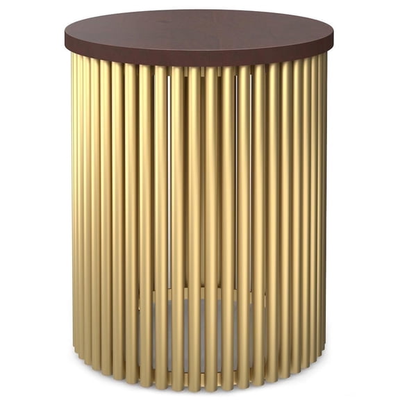 Demy 18 inch Wide Solid Mango/Metal Industrial Accent Table in Cognac/Gold, Assembled