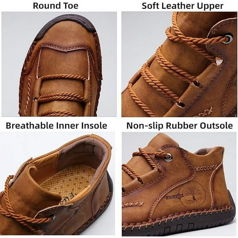 Mens Hand Stitching Leather Lace Up Ankle Boots Casual Vintage Non