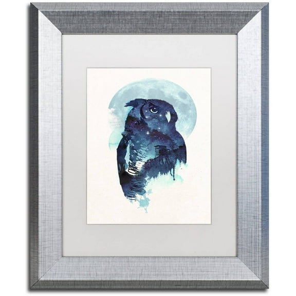 Trademark Fine Art 'Midnight Owl' Canvas Art by Robert Farkas, White Matte, Silver Frame