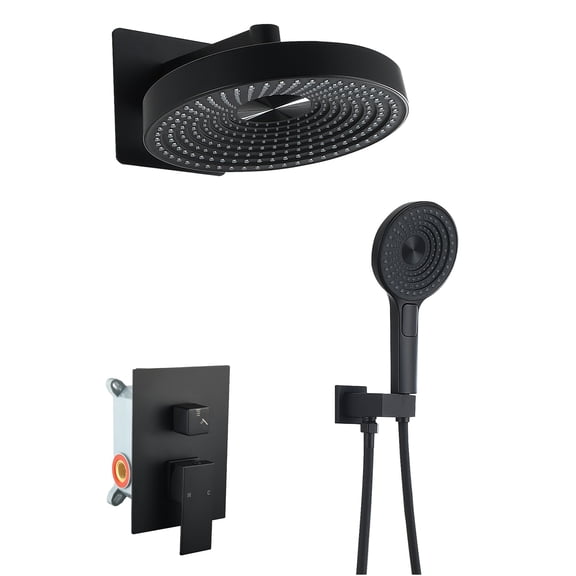 JERFIT Matte Black Modern Shower System, 2-in-1 Concealed Thermostatic Mixer Valve with Rain Shower Head and Handheld Sprayer