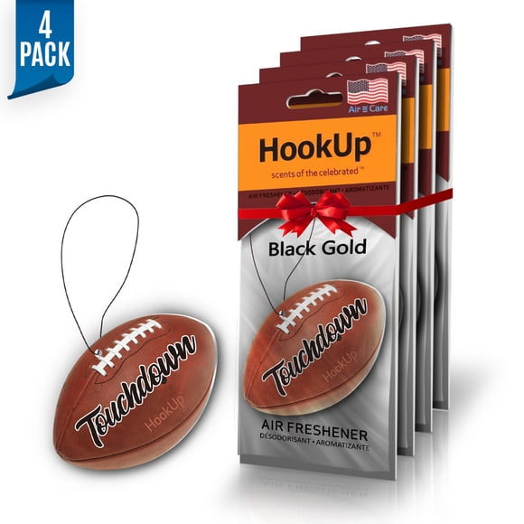 Football Hanging Car Air Freshener by HookUp - 4 Pack of Black Gold Scent | Unique Gift for Sports Fan - Teens, Men, Women| Car Accessory with Fresh & Long Lasting Fresheners Smell