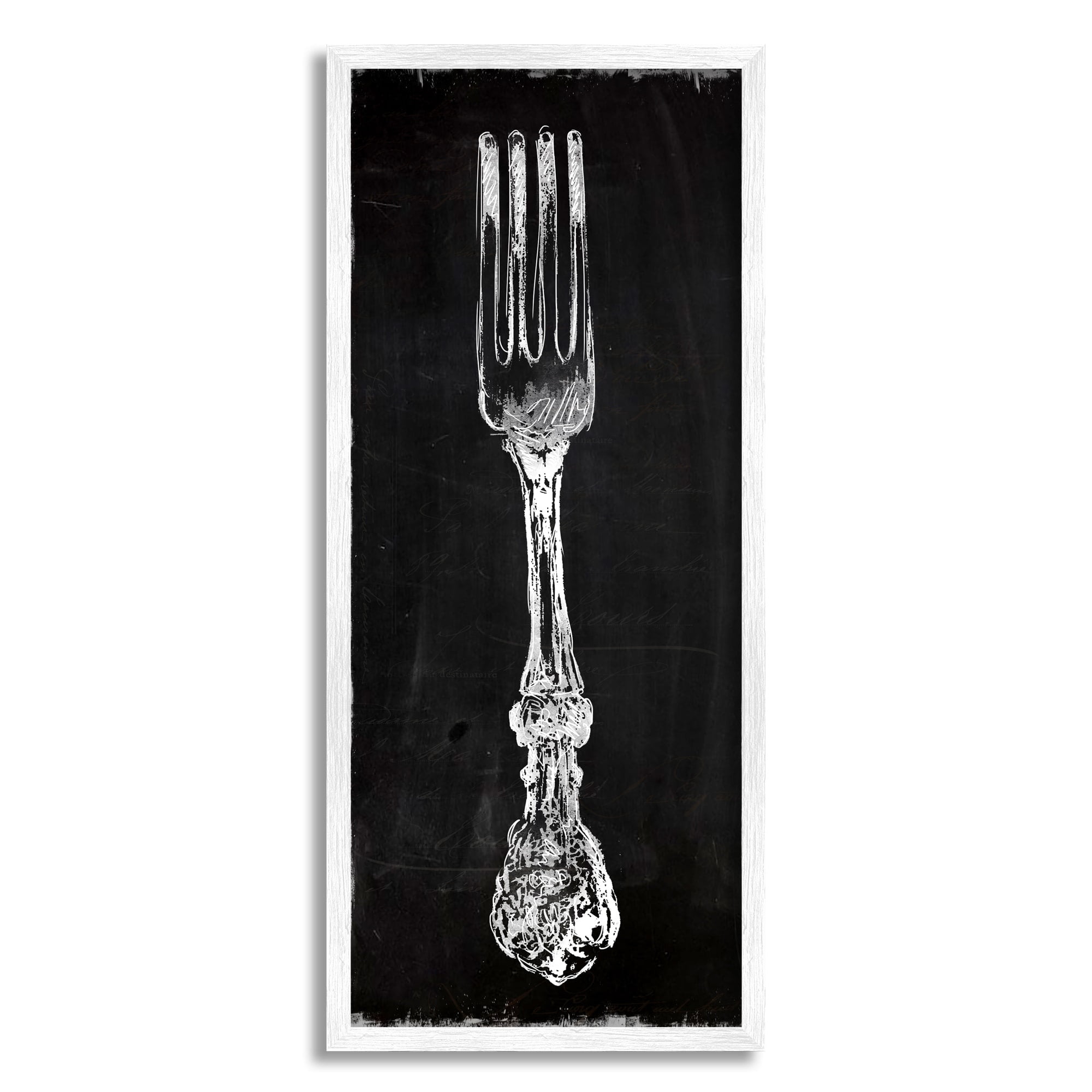 Stupell Industries Vintage Stenciled Fork Kitchen Cutlery Utensil Graphic Art White Framed Art Print Wall Art, Design by Carol Robinson