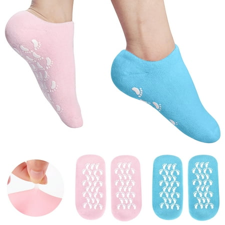 2 Pair Moisturizing Gel Spa Socks Whitening Exfoliating Soften Cuticles Oil Socks Repair Dry Cracked Skin (Pink &