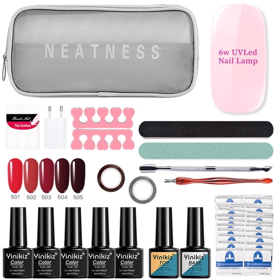 Manicure Set - Portable Manicure Suit Cosmetic Bag Nail Polish UV Gel 8ml 7 Colors, 6W LED Lamp, Complete Nail Art Kit, Nail Tools, French Nail Patch, Home DIY, Birthday & Makeup Organizers