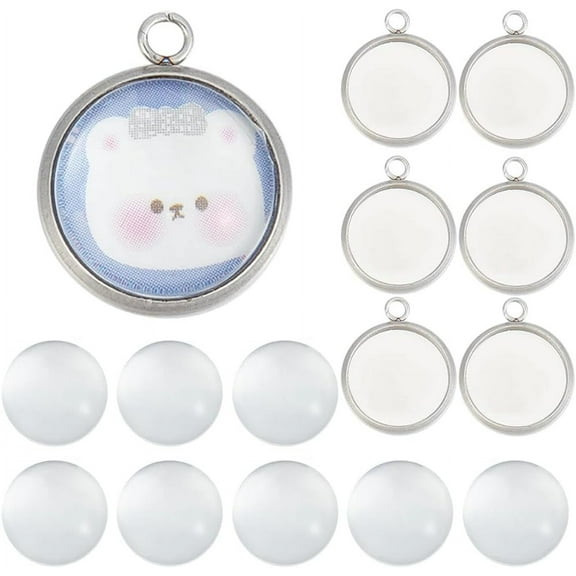 1 Box 120Pcs Bezel Tray Blanks Pendant Tray Kit Stainless Steel Pendant Trays Round Pendant Bezels Pendant Trays Clear Cabochon Domes Set for Jewelry Making Charms DIY Craft Photo Findings