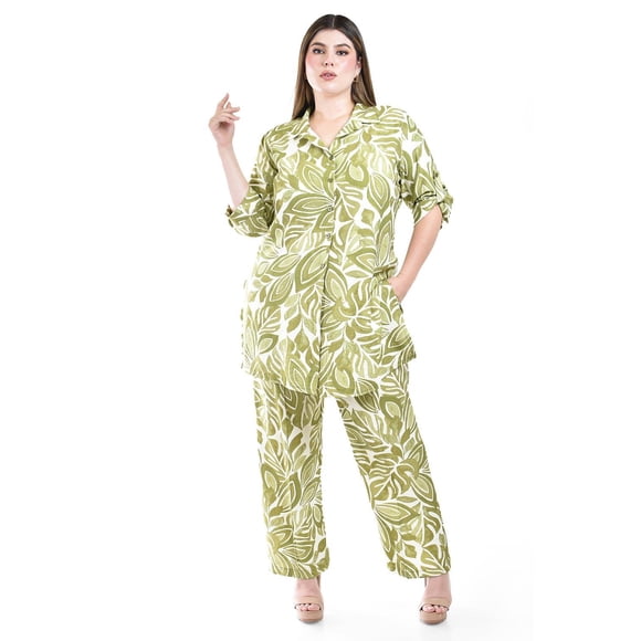 Set estampado de hojas Roman Fashion /Tallas Extras, 2526 (Lima) verde claro 40