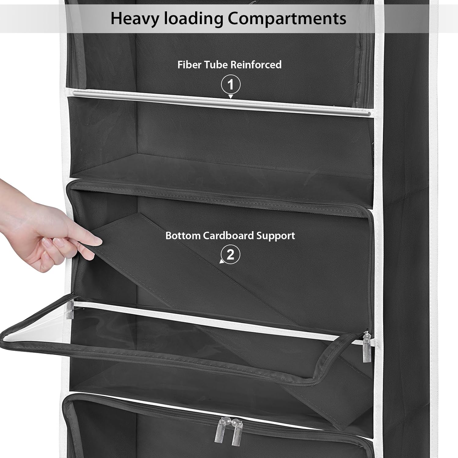 Hanging Yarn Storage Organizer with 6 ZipperClosure Compartments, Large Capacity Knitting Organizer Storage, Over The Door Hanging Yarn Holder for Knitting Needles, Crochet Hooks (Dark Grey)