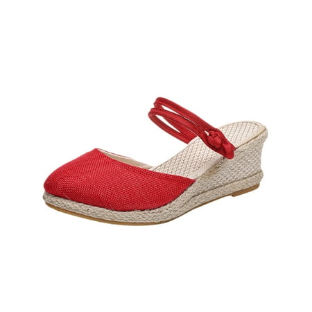 

Lhked New Knitted Round Toe Wedge Sandals Women s High Heel Casual Slippers Summer Comfort Sandals Mother s Day Gifts& Red