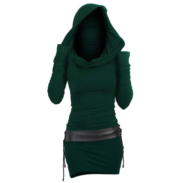Gspmoly Robes d'Été pour Femmes 2025, Sweat à Capuche à Manches Longues Patchwork pour Femmes avec Œillets Robe Vintage de Fête Punk Gothique Robe de Cocktail Économies d'Été