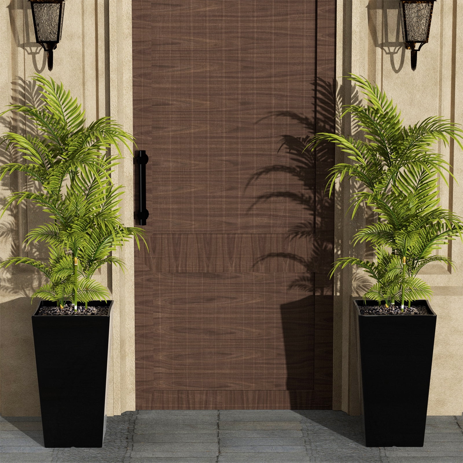 QCQHDU Large Planters for Outdoor Plants Flower Pots Set of 2,Tall Planters for Outdoor Plants,21 inch Outdoor Planters for Front Porch Planters（Black）