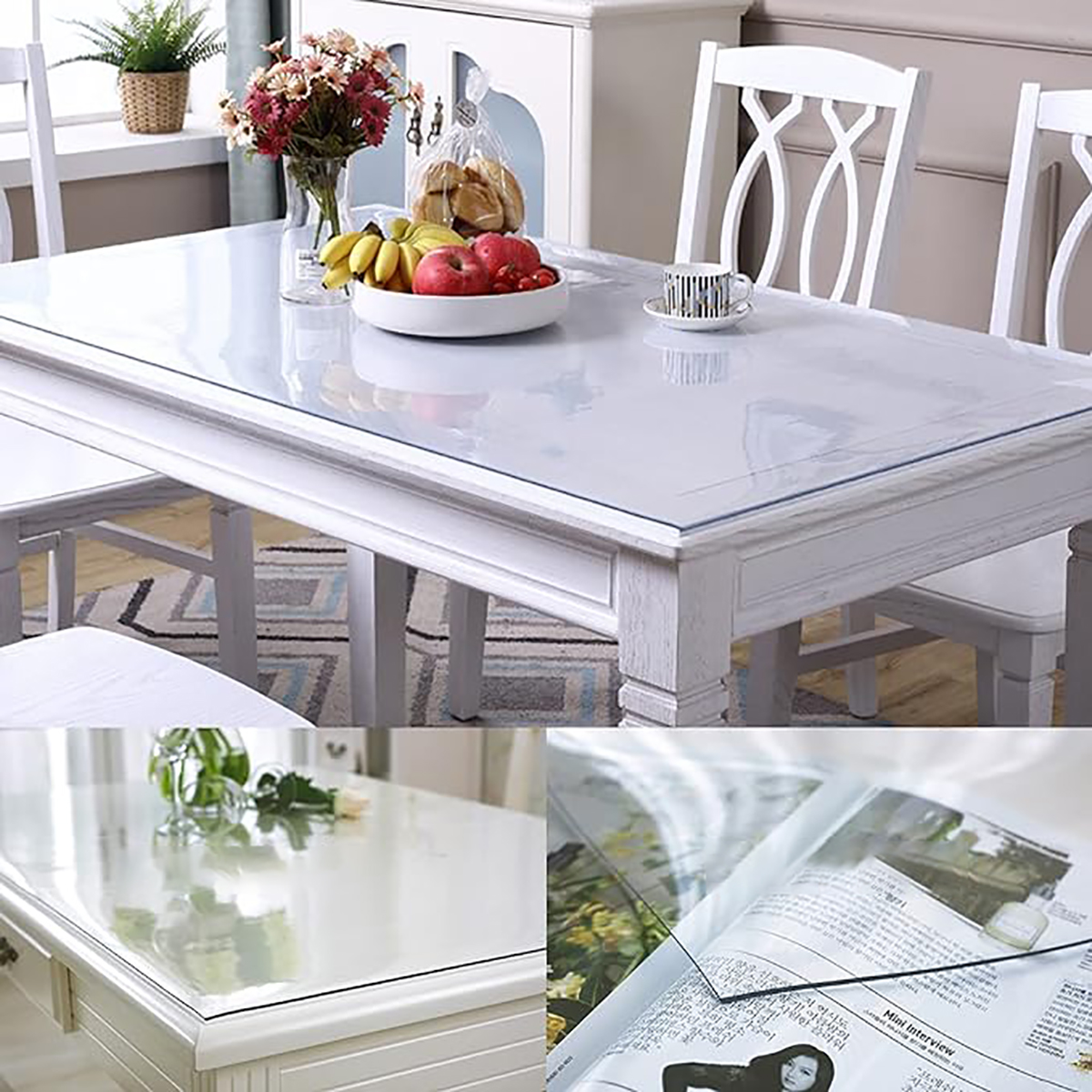 Petoto 79 x 40 inch PVC Clear Table Protector, 2mm Thick Transparent Tablecloth Waterproof Oil Proof Kitchen Dining Table Cloth