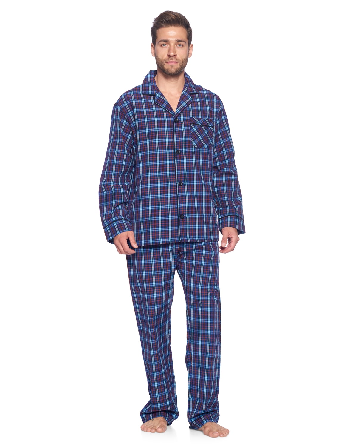 Ashford & Brooks Mens Woven Pajamas Long Pj Set, Blue/Burgundy, S ...