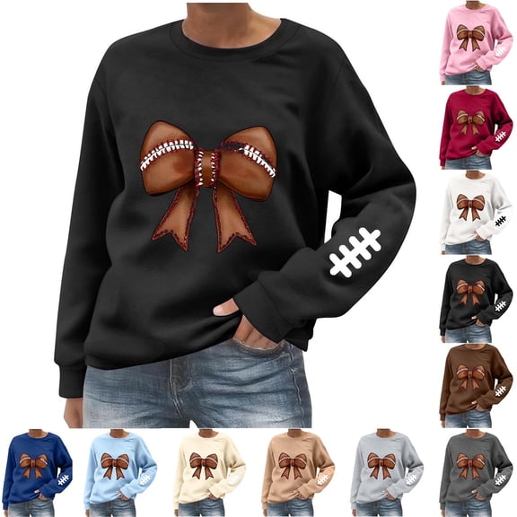 Frostluinai Football Shirts for Women Crew Neck Game Day Sweatshirts Long Sleeve Casual Loose Graphic Pullover Tops Team Fans Gameday