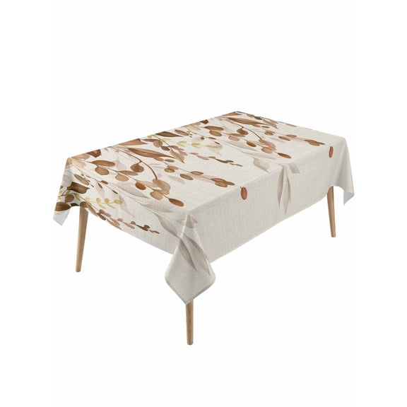 Brown Orange Eucalyptus Table Cloth, Waterproof Tablecloth for Rectangle Tables, Farmhouse Weeping Leaves Linen Reusable Washable Fabric Table Cover for Restaurant Kitchen Dining Tables 60"x120"