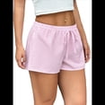 thumbnail image 3 of Pantalones Cortos Tipo Bóxer de Verano con Cintura Elástica, Cordón Ajustable y Estampado de Rayas para Mujer. Rosa XL, 3 of 7