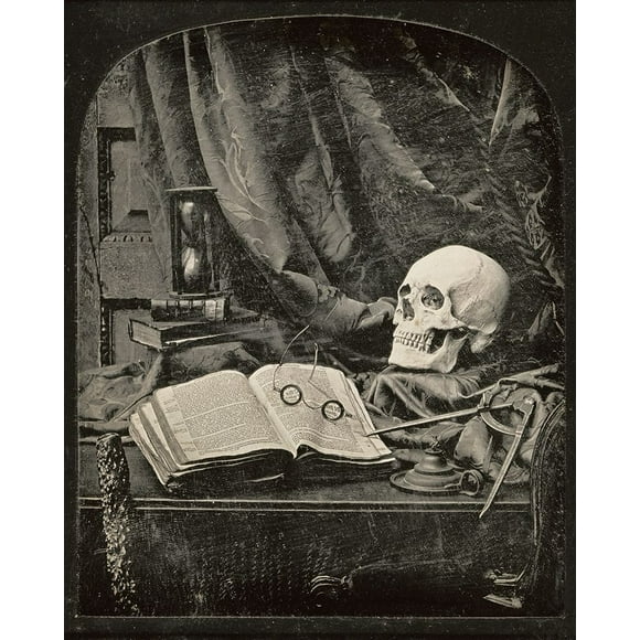 Nature Morte avec Crâne, Livre Ouvert avec des Lunettes et Affiche de Sablier Imprimée par Thomas Richard Williams (24 x 36)