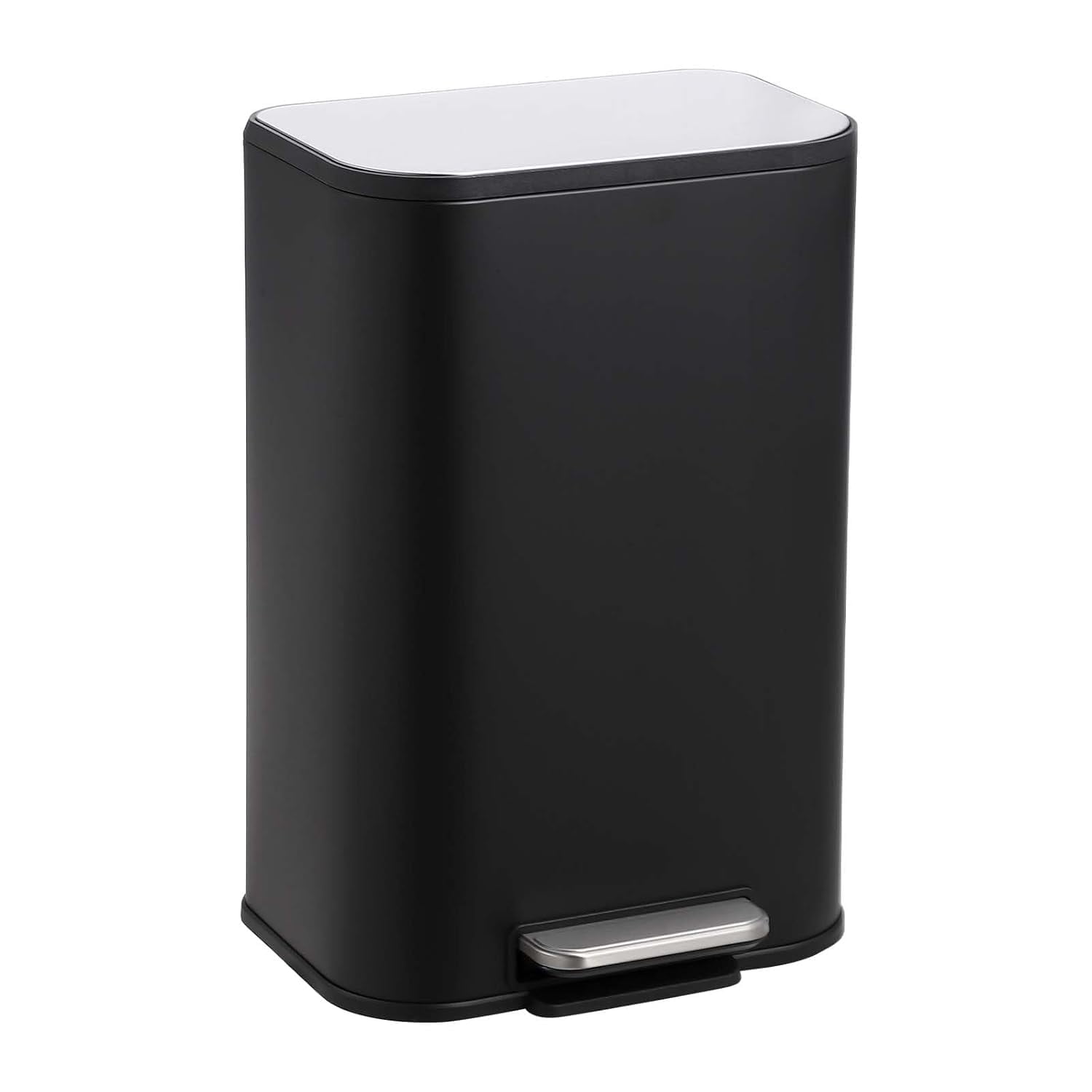 Kselythan Slim Bathroom Trash Can, Stainless Steel Waste Bins, Soft-Close Lid, Step-on Garbage Bin, Narrow Recycle Bins for Kitchen, Office, Bathroom, Black (with Removable Inner Bucket)