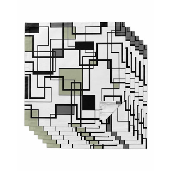 Sage Green Geometric Cloth Napkins Set of 6 Reusable Dinner Napkins, Simple Black Gray Abstract Striped Cocktail Napkin Washable Table Napkins for Wedding/Holiday Party/Baby Shower 20"x20"