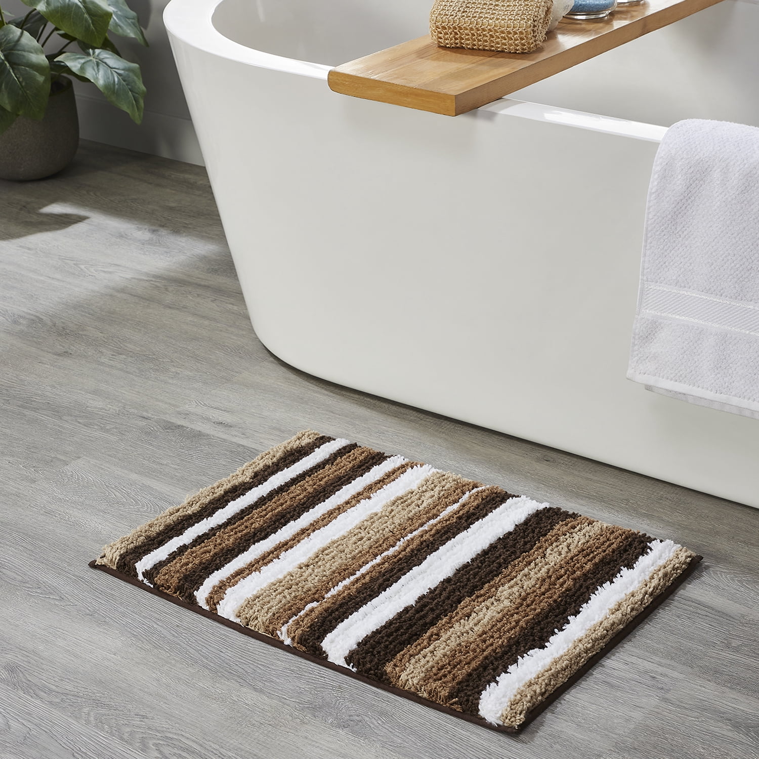 Better Trends 3 Piece Bathroom Rug Set 100% Polyester Soft Water Absorbent Non Slip Bath Mat Machine Washable Rug Griffie Collection - Brown