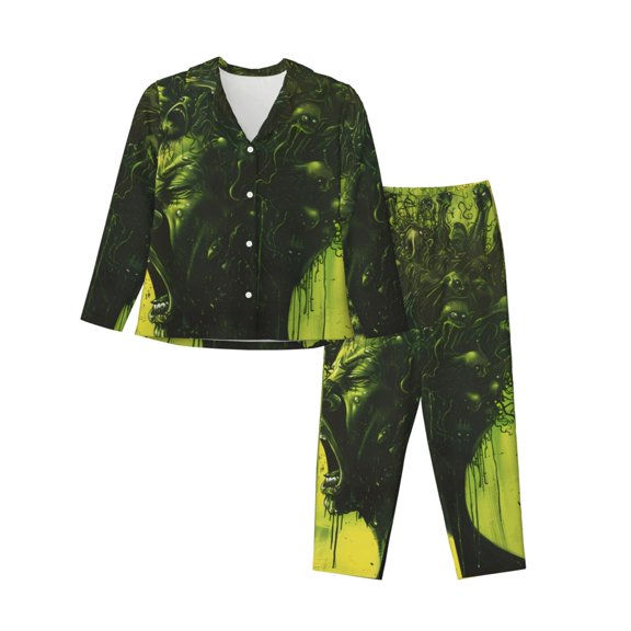 Gaeub Screaming Horror Art Women' Long-Sleeve Shirt and Full-Length Bottom Pajama Set Loungewear Soft Pjs Sleepwear Set-Medium