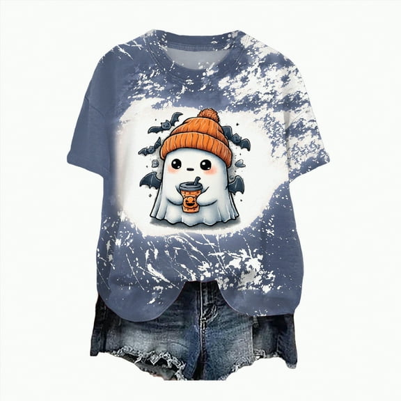 mgoYE Halloween Shirt Women Halloween Shirts for Women Funny Halloween Pumpkin Graphic Short Sleeve Shirt Casual Fall Tee Tops(Blue,S)