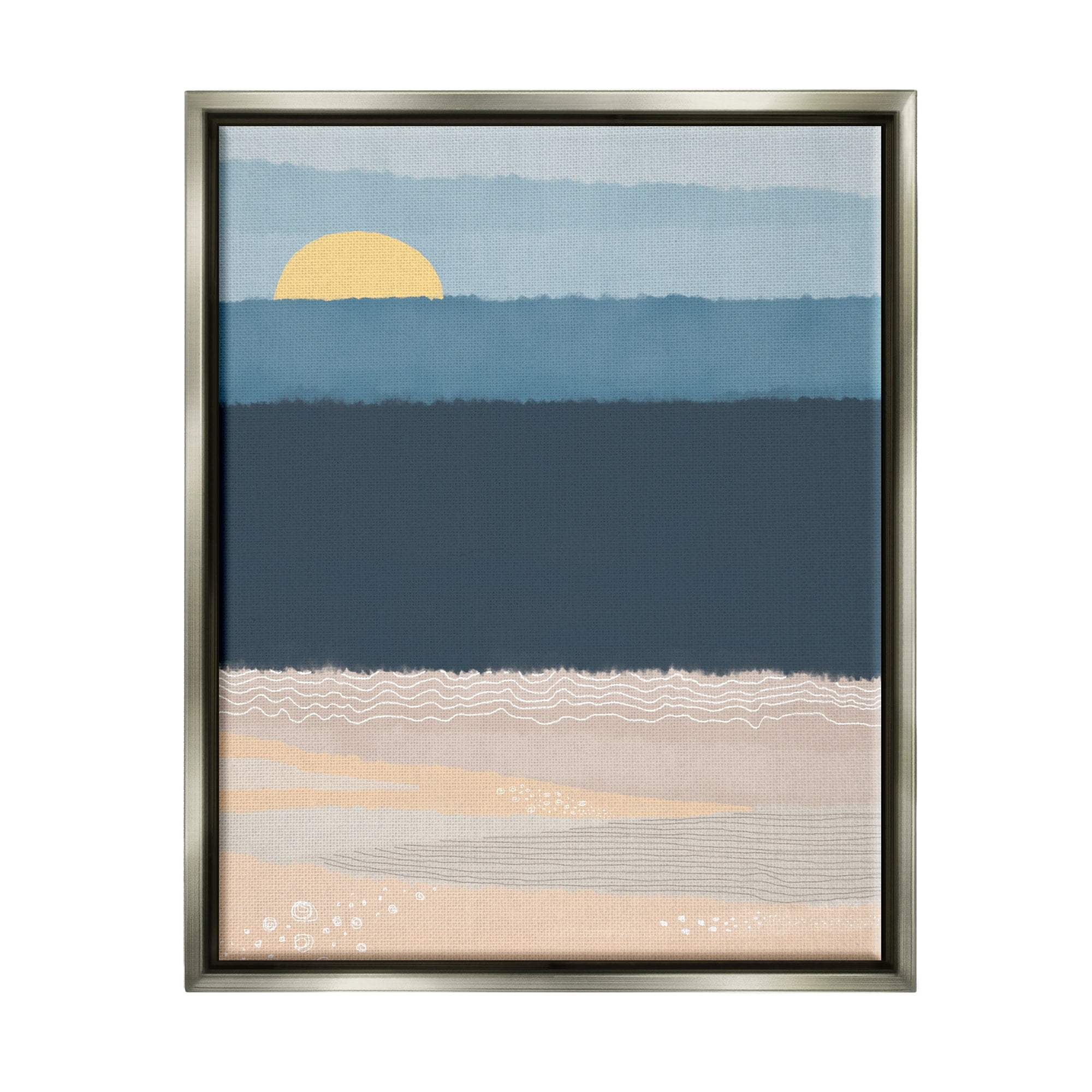 Stupell Industries Abstract Ocean Shore Shining Sun Over Coast Graphic Art Luster Gray Floating Framed Canvas Print Wall Art, Design by Darlene Seale