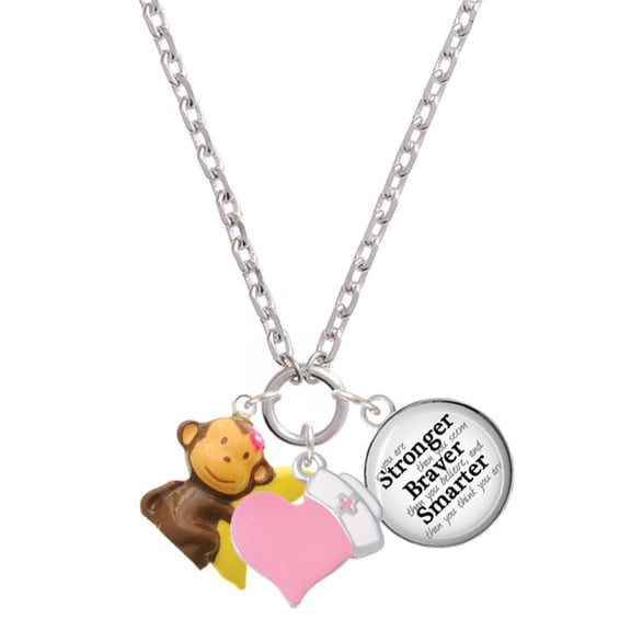Delight Jewelry Resin Monkey Hugging a Banana - Light Pink Heart Nurse Strong Zoe Necklace