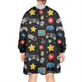 thumbnail image 2 of Wearable Oversized Blanket,Colorful Games Star Black Pattern Wearable Blanket Hoodie for Adults,Cozy Hooded Blankets with Super Pockets,Super Warm Fuzzy Pullover for Women & Men, 2 of 6