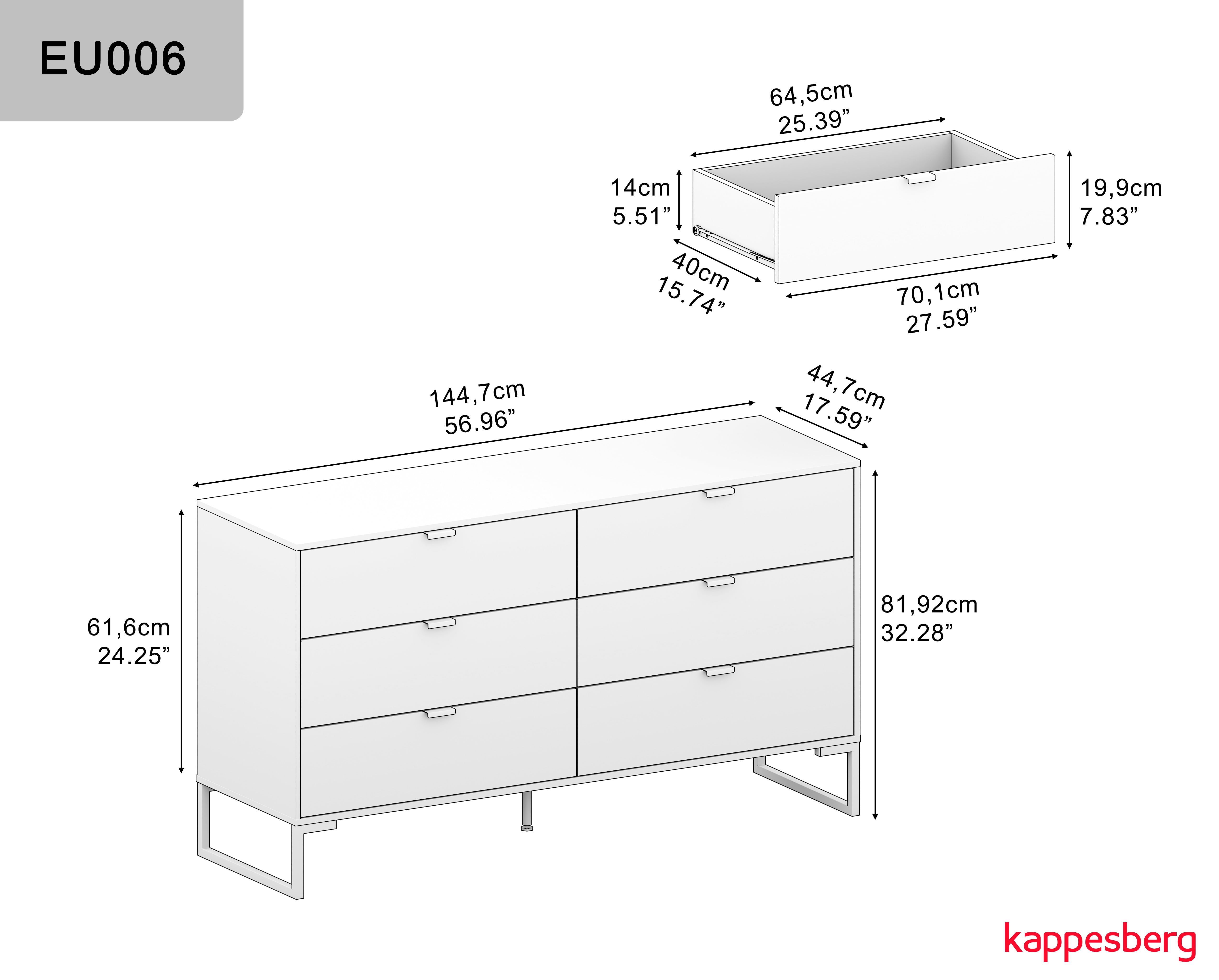 Kappesberg New Collins 3-Piece Bedroom Set, 6-Drawer Dresser & Two 2-Drawer Nightstand, Brown/Creme - for Adults and Teens