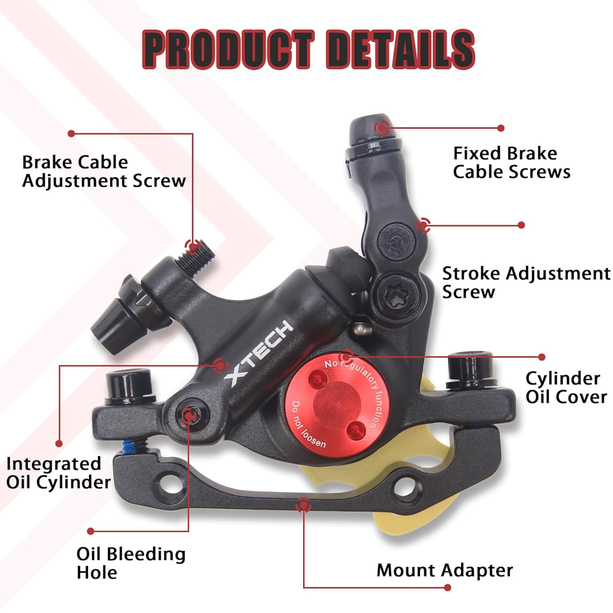 BUCKLOS Zoom HB-100 MTB Line Pulling Hydraulic Disc Brake Calipers Front + Rear, Aluminum Alloy Mountain Bike Hydraulic Disc Brakes with is/PM Universal Caliper Adapter for XC Trail, Fat Bike