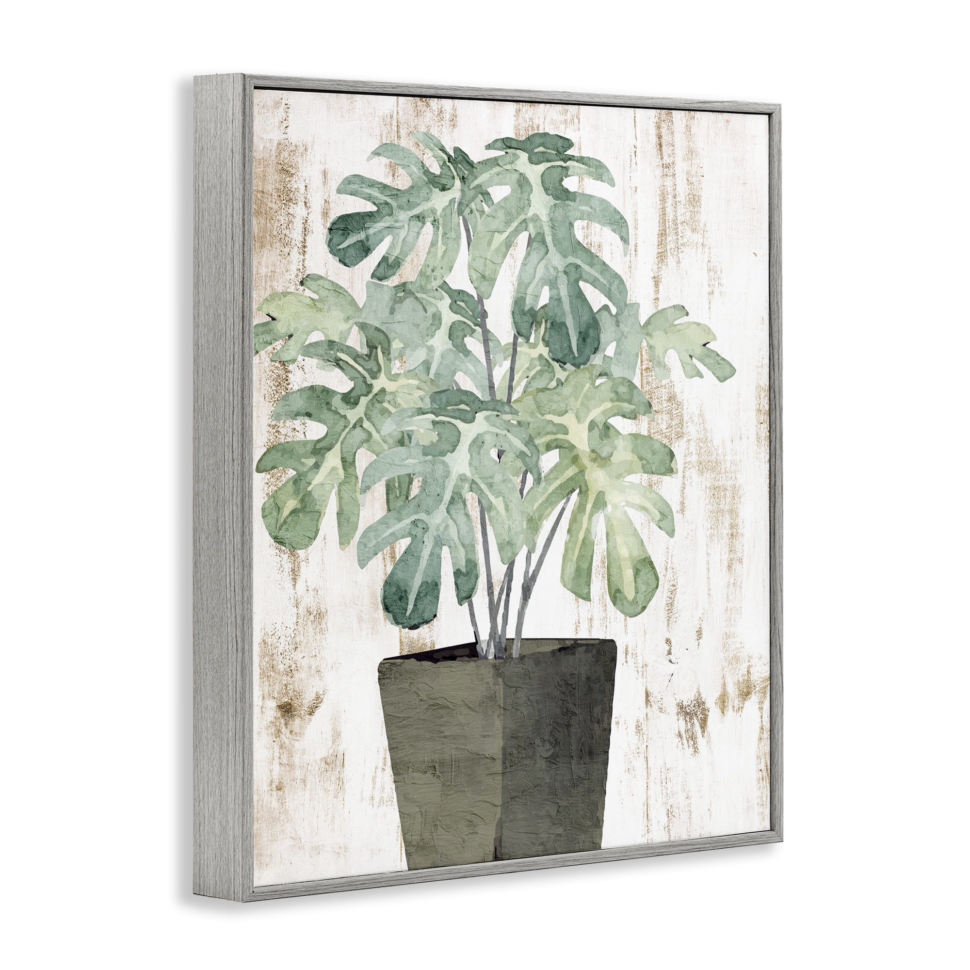 Stupell Industries Flower Pot Greenery Botanical & Floral Painting Gray Framed Art Print Wall Art, 11 x 14