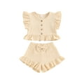 thumbnail image 1 of Little Girl Summer Set Fly Sleeve Button Down Ruffled Tops Bow Shorts, 1 of 7