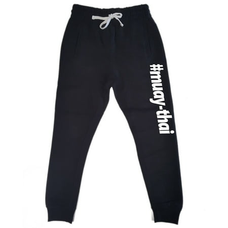 Men's #Muay-thai Black Fleece Gym Jogger Sweatpants Large Black