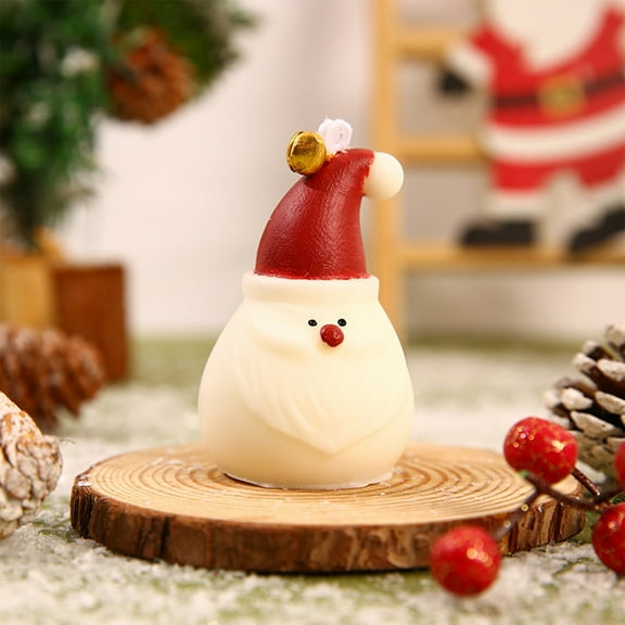 HongHeng Christmas Santa Claus Snowman Candles with Santa Hat & Bell Handmade Soy Wax Christmas Characters Shaped Candle Mini Aesthetic Candle for Home Table Christmas Eve Party