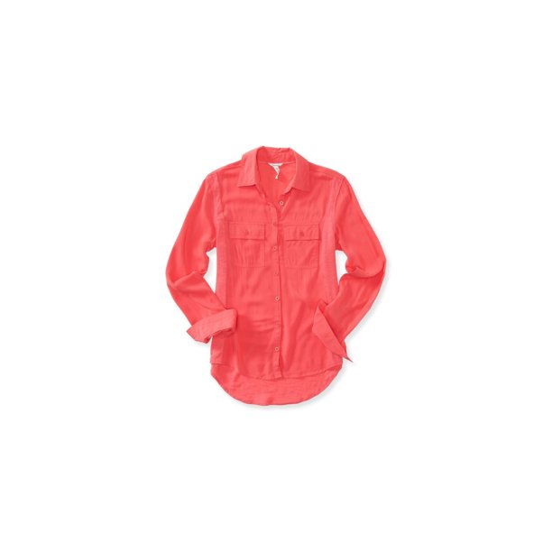 Aeropostale Womens LS Pocket Button Up Shirt, Pink, X-Large Aeropostale Camisa con botones