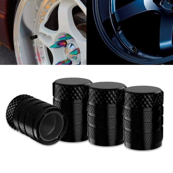 Xotic Tech 4pcs Tire Valve Stem Cover Caps Anodized Aluminum Alloy, Corrosion Resistant Leak-Proof Wheel Valve Cap Set Exterior Accessories, Universal for Cars Trucks Motorcycles SUVs Bikes (Black)